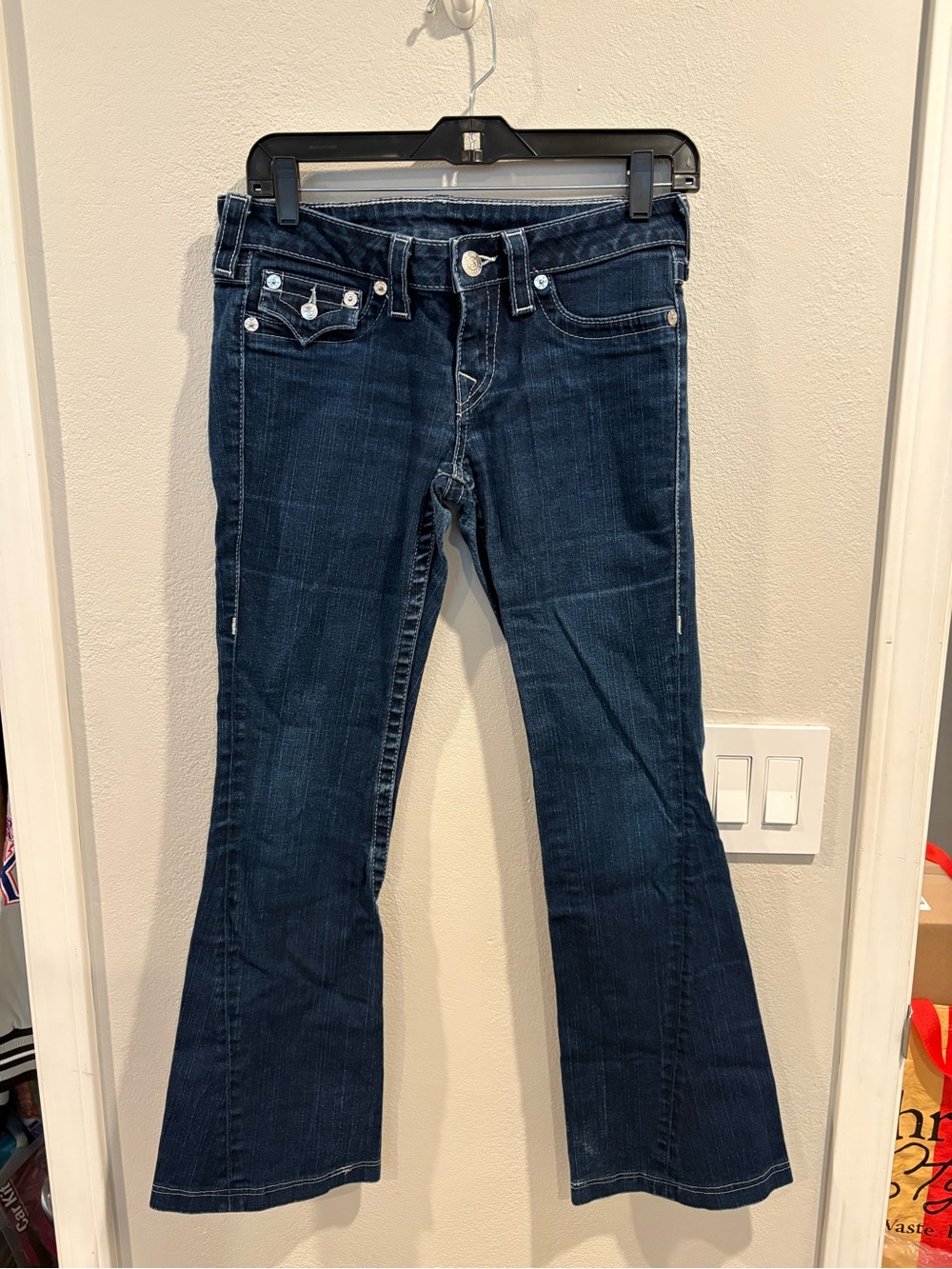 True Religion Women's Dark Wash Joey Flare Jeans 28 x 28 Made in USA EUC